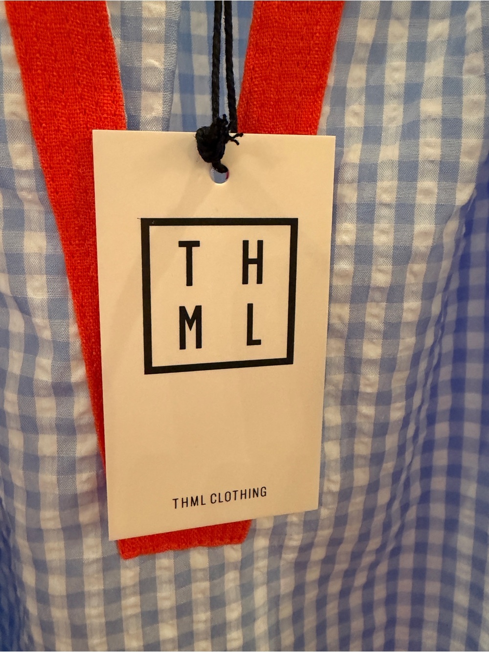 NWT THML THE BETSY BLOUSE Blue Gingham with Red and Pink Trim. SIZE M - Picture 3 of 8